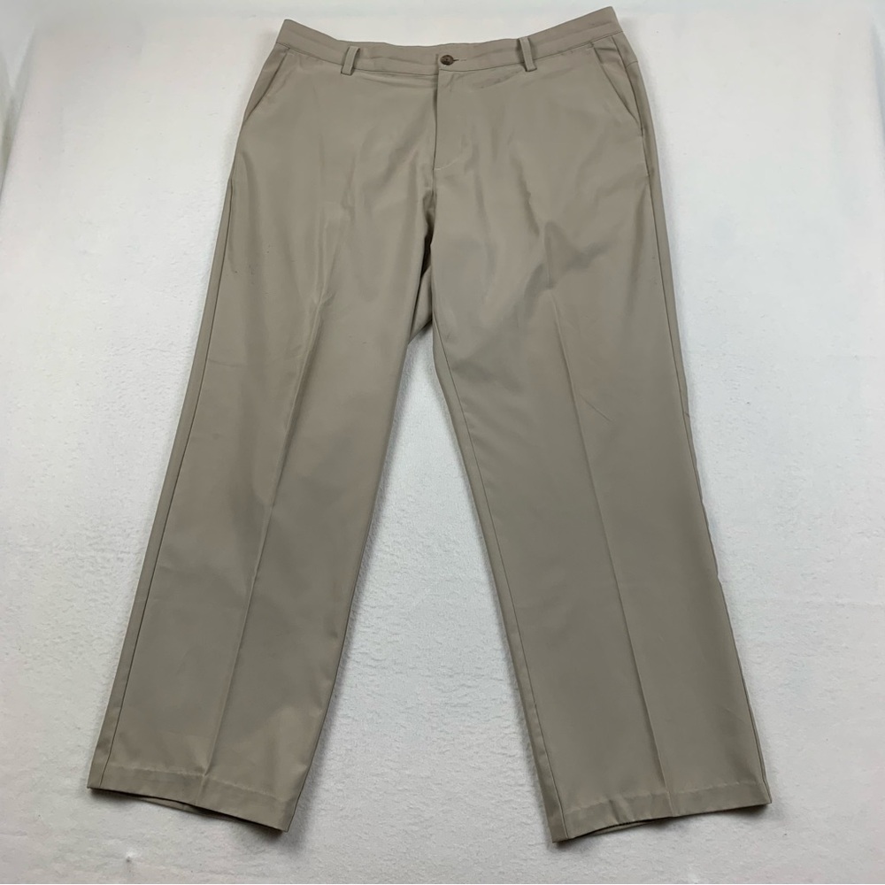 Adidas Climalite Pants Mens 38x31 Beige Flat Front Polyester Golf Outdoor Sport